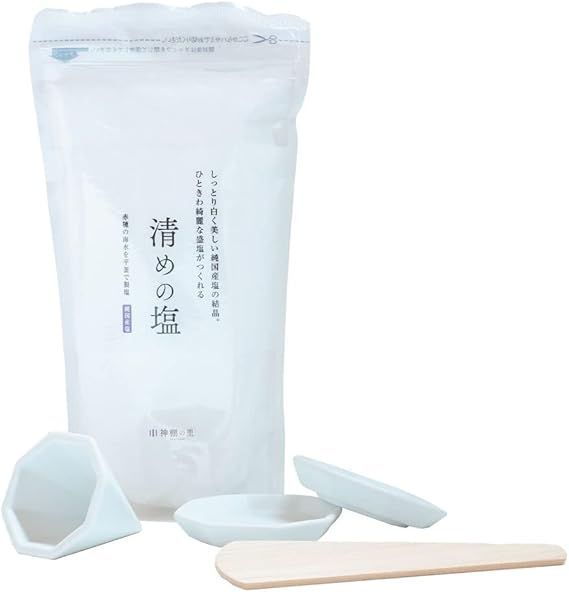 神棚の里(Kamidananosato) 簡単八角盛り塩セット 清めの塩500ｇ+固め器+八角皿2枚入り ホワイト 小