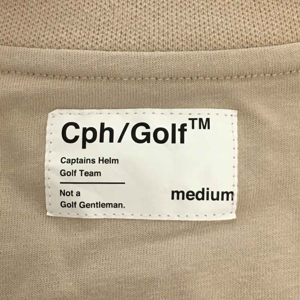 【美品】キャプテンズヘルム 長袖ハイネックシャツ ベージュ ネックロゴ  メンズ MEDIUM ゴルフウェア Cph/Golf 美品】キャプテンズヘルム 長袖ハイネックシャツ ベージュ