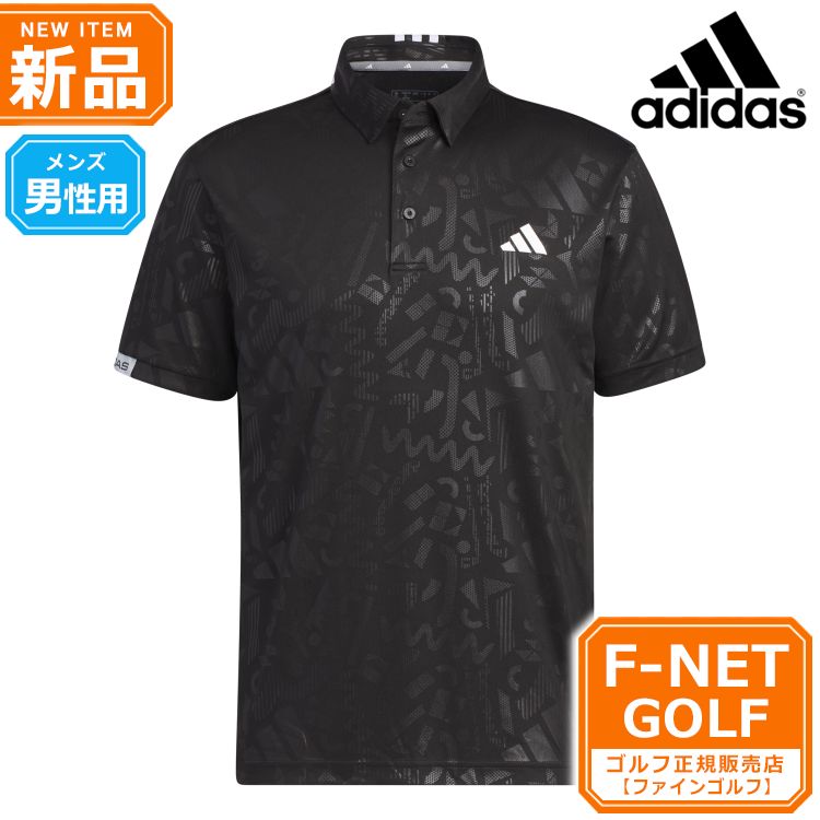 新品 【ブラック】春 夏 モデル adidas アディダス ゴルフウェア NMH98 エンボスプリント 半袖 ボタンダウン シャツ ポロシャツ [吸汗速乾]（メンズ）