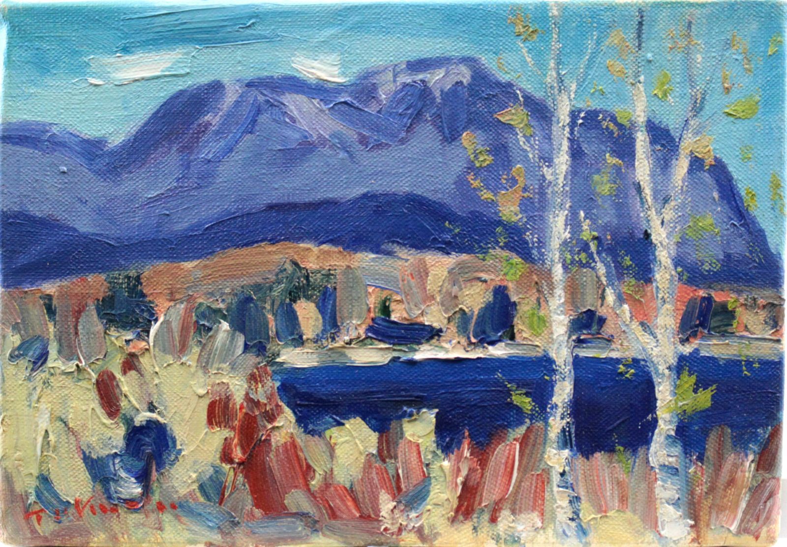作家不明『野尻湖』油彩画 絵画 作家不明 「野尻湖」 油絵・油彩画 絵画 - 北海道画廊