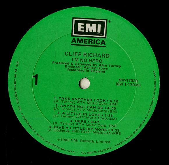 LP1枚 / クリフ・リチャード(CLIFF RICHARD) / Im No Hero (1980