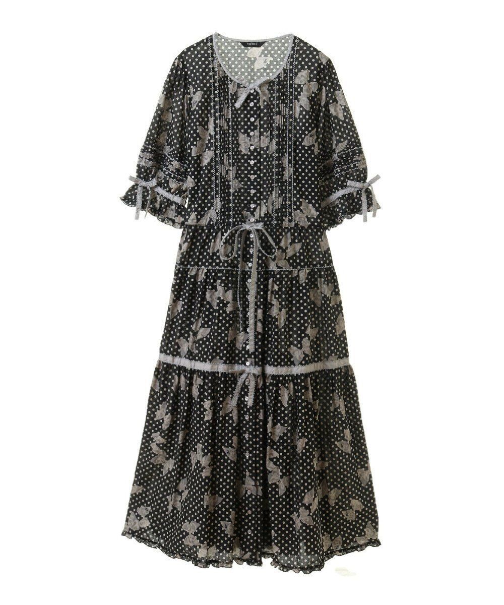 極美品 PINK HOUSEピンクハウス 水玉りぼんプリント ワンピースF  