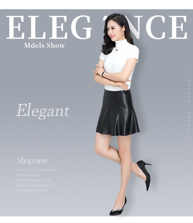 ラムレザー ボレロ＆フレアスカート黒