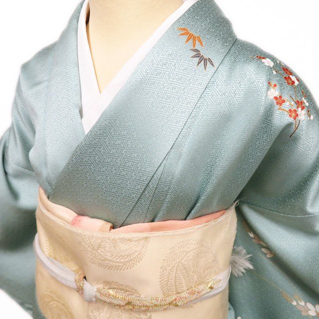 新品　未使用　色留袖　一ツ紋　金駒刺繍　金彩　正絹　寿光織　帯　小物フルセット 一輝堂】リサイクル着物 色留袖 縫い紋 金駒刺繍 鶴 菊文 比翼