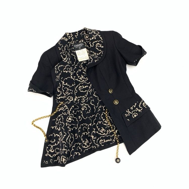 CHANEL シャネル リネン ジャケット ヴィンテージ ブラック 38