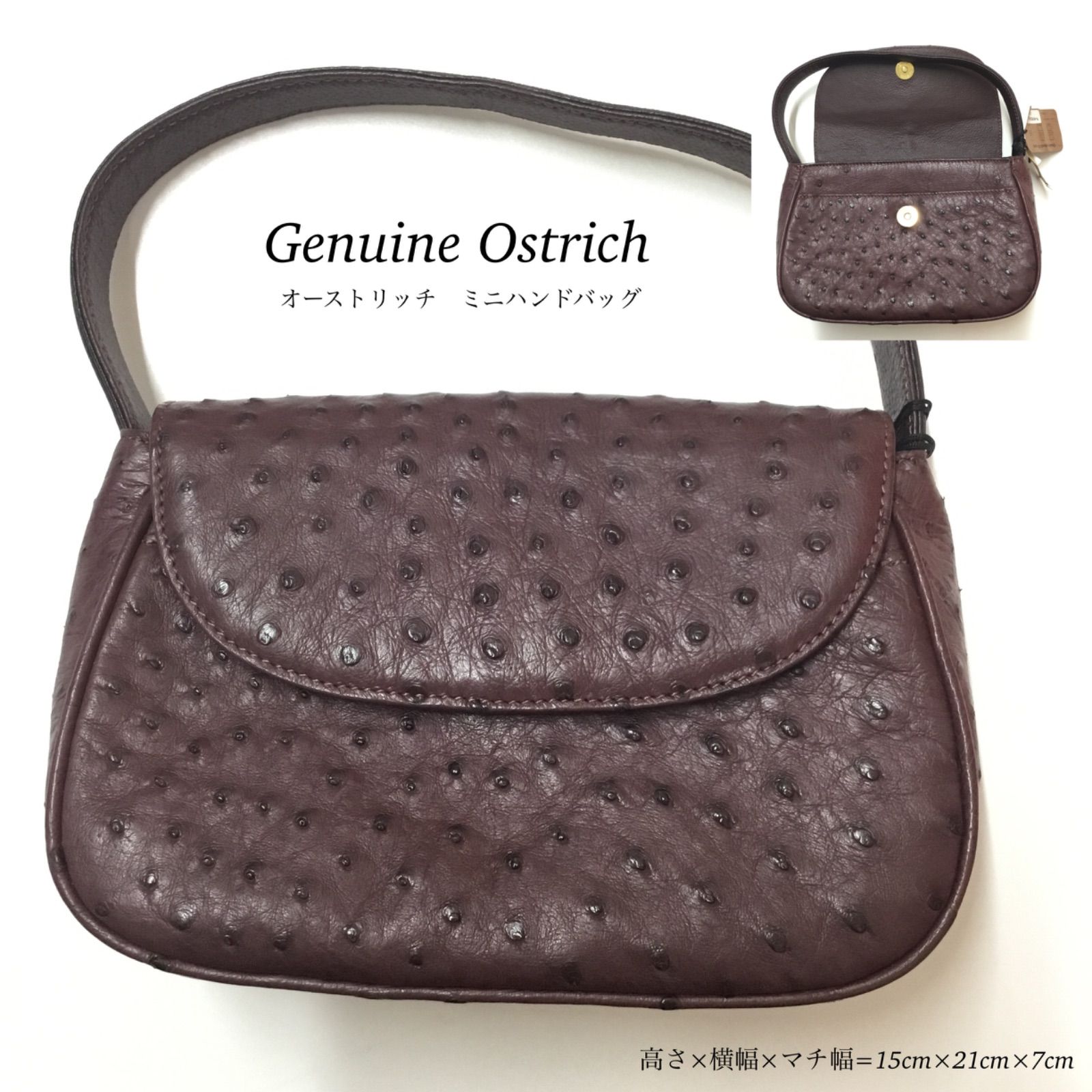 未使用品 💛 Genuine Ostrich オーストリッチ ／ ハンドバッグ ／ ミニ ...