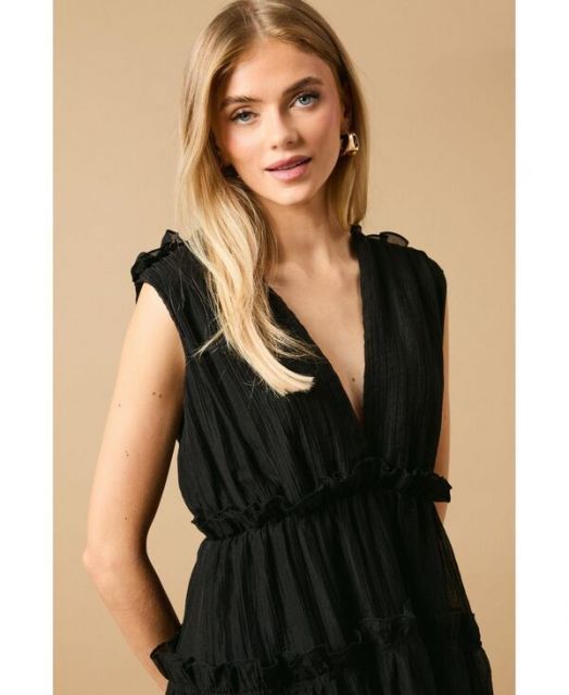 オアシス レディース ワンピース トップス Women s Tiered Detail V-Neck Mini Dress Black