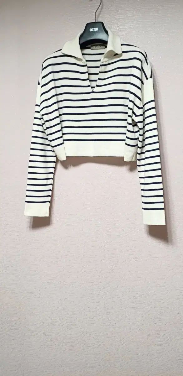 SYSTEM システム ストライプ クロップド ニット 長袖Tシャツ 55 チゼル 66