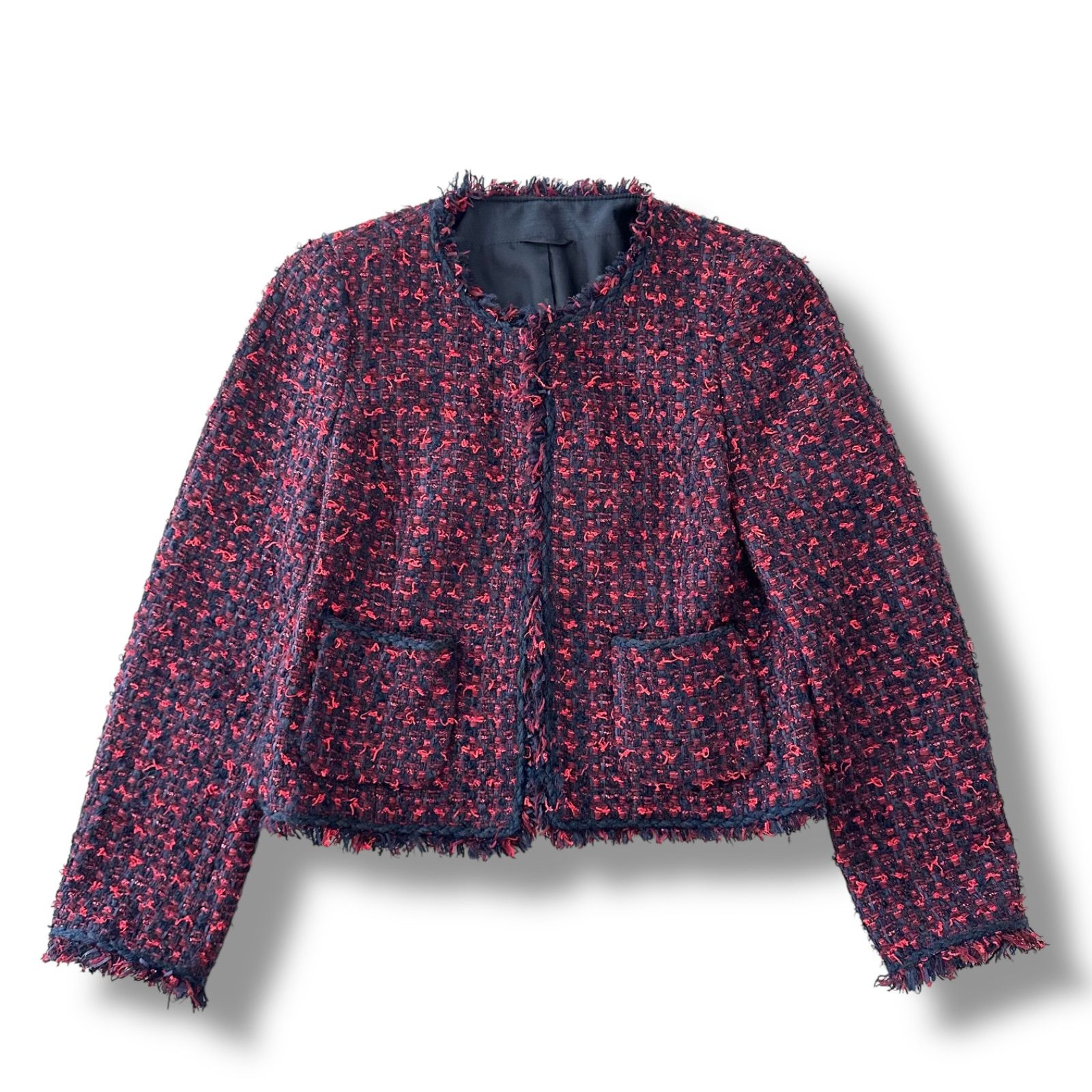 ANAYI アナイ ノーカラーツイードジャケット 黒 ピンク サイズ38