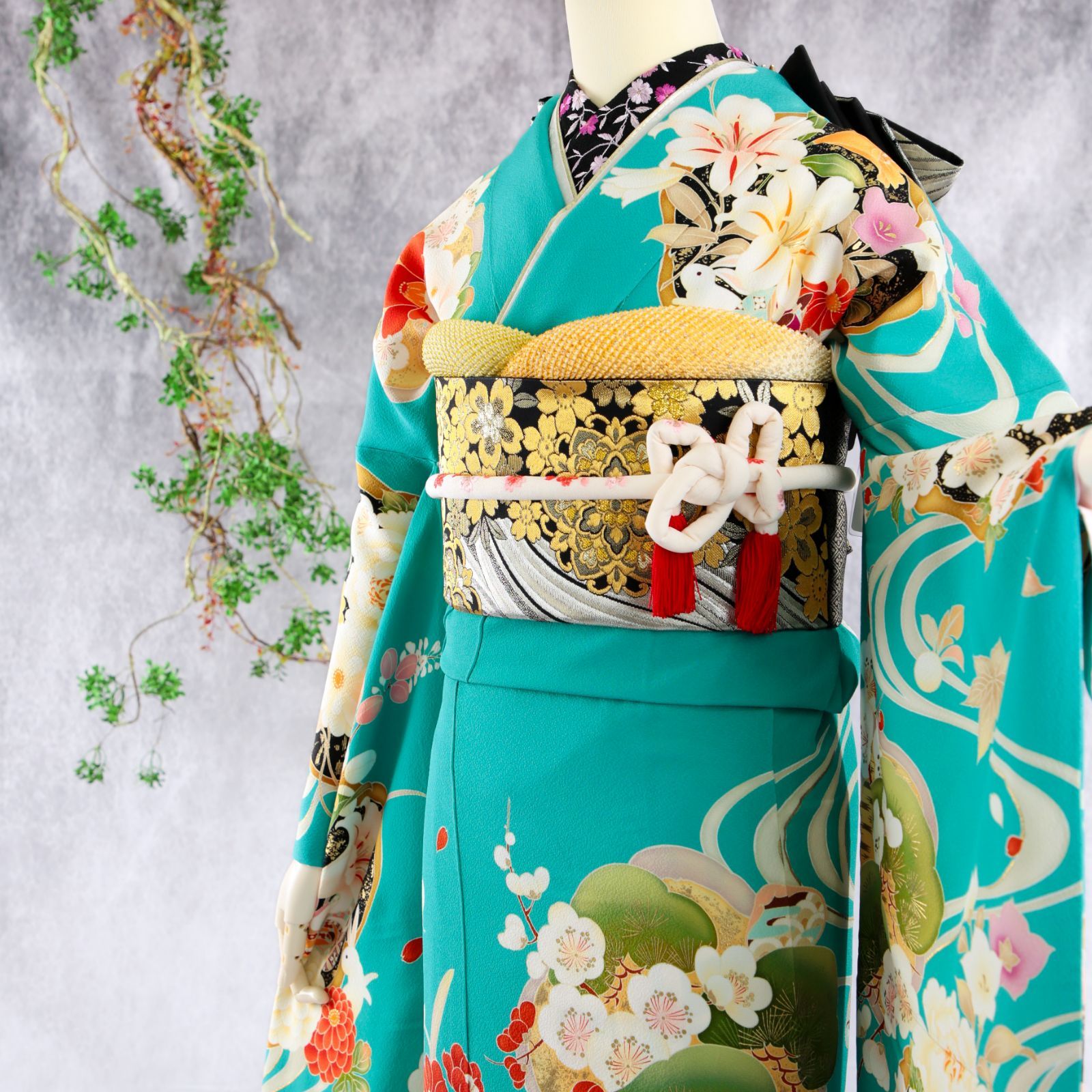 振袖フルセット 振袖セット 振袖 Mサイズ 中古 水色×古典 美品 成人式