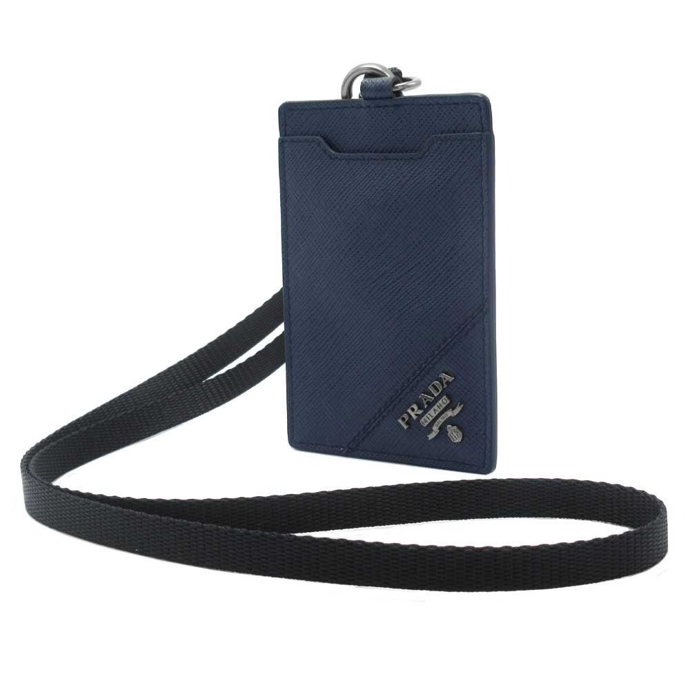 訳あり プラダ カードケース カード入れ PRADA サフィアーノレザー ロゴ パスケース ストラップ付 2MC016 SAFFIANO METAL BALTICO ダークネイビー系 アウトレット メンズ 送料無料