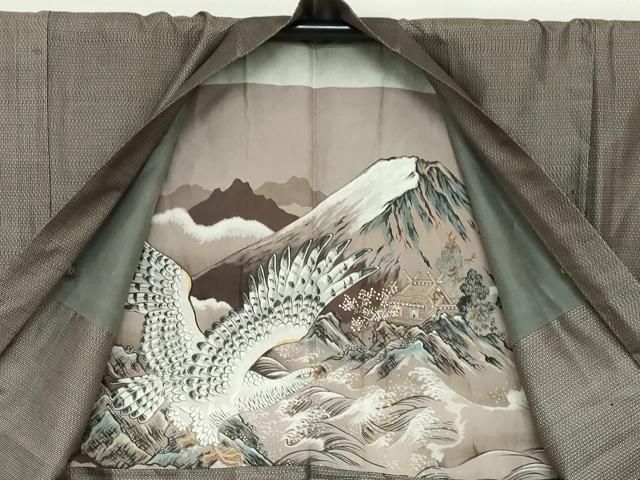 平和屋着物▽男性 紬 単衣 霞文 深川鼠色 正絹 逸品 DAAT9827az