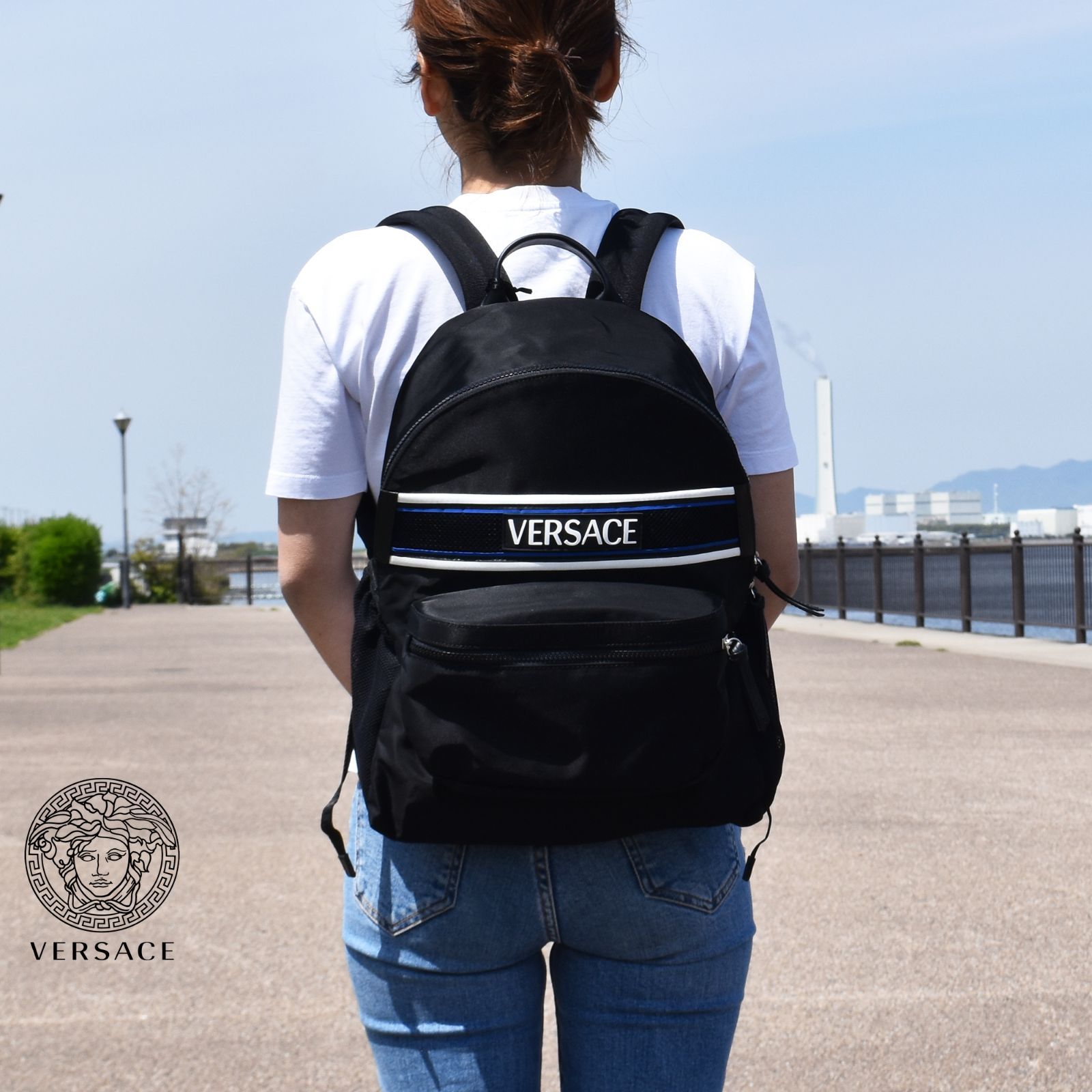 VERSACE バックパック ロゴ ナイロン&レザー新品/未使用 レディース