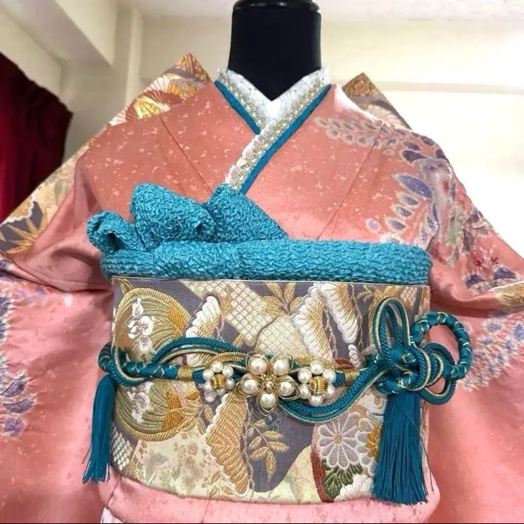 正絹 振袖フルセット(4点)・袋帯・長襦袢・半衿・辻が花・作家物・落款 