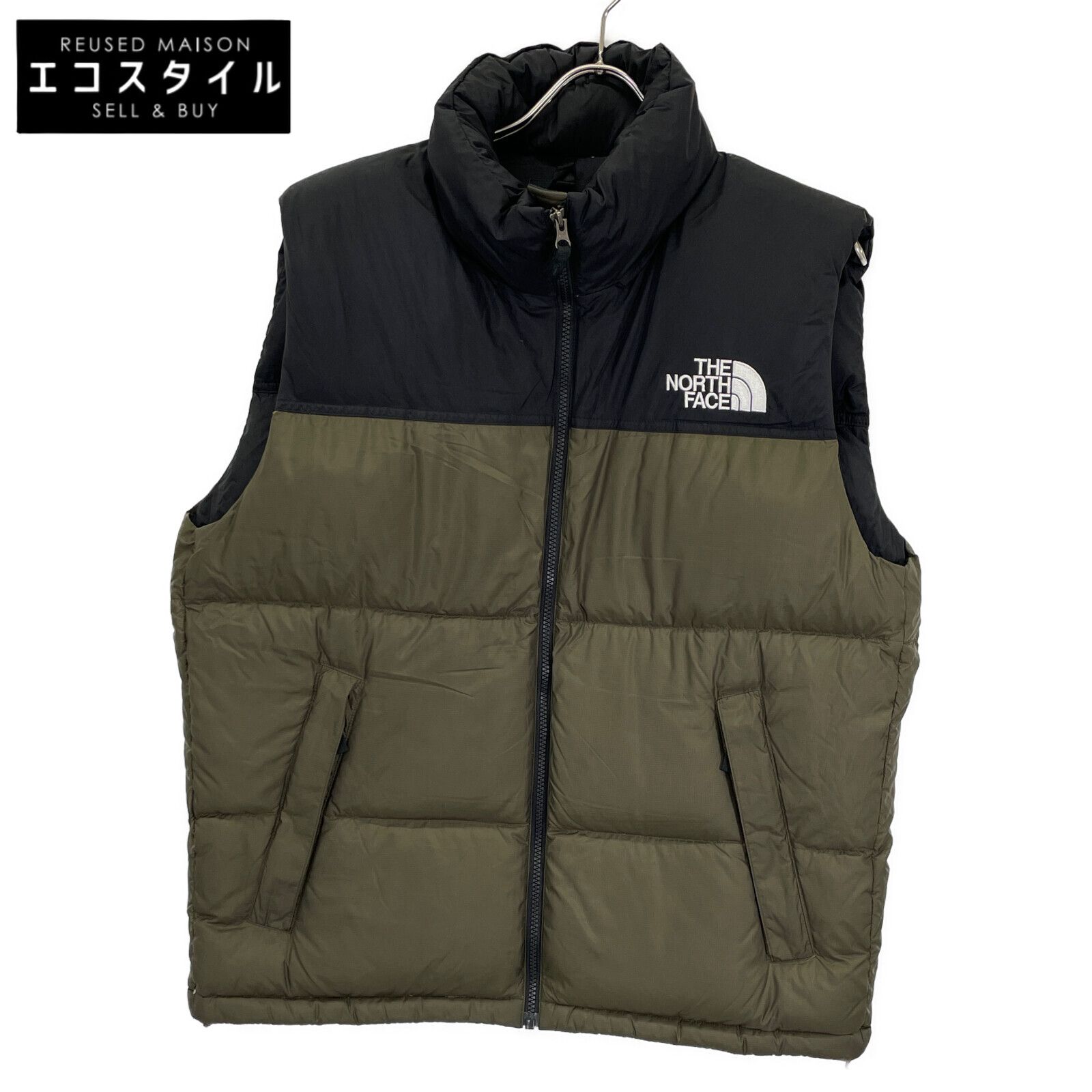 THE NORTH FACE ノースフェイス ND92338 23年 ﾌﾞﾗｯｸ×ｵﾘｰﾌﾞ ﾇﾌﾟｼ ﾀﾞｳﾝﾍﾞｽﾄ L