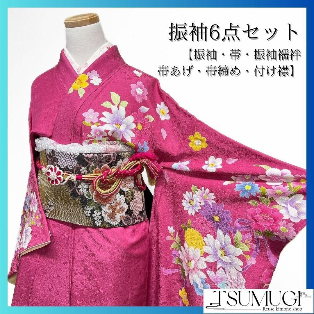 振袖6点セット 振袖 袋帯 花吹雪 グラデーション 着物 094a p - メルカリ 