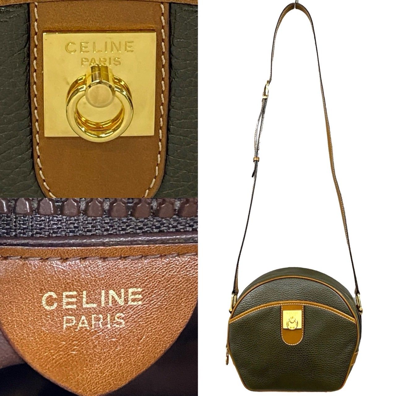 ほぼ未使用 CELINE セリーヌ ヴィンテージ リング金具 ロゴ レザー 本 