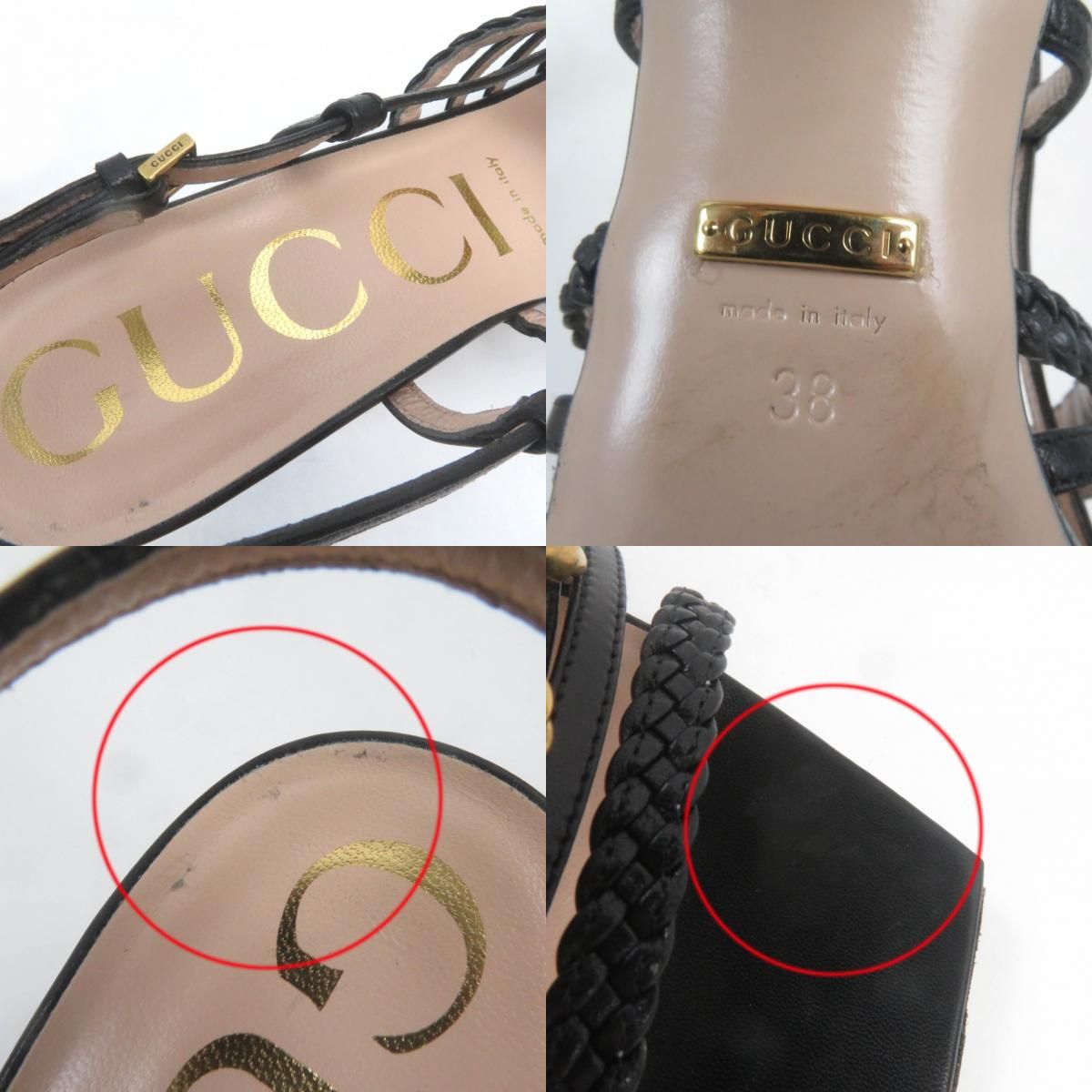 美品☆GUCCI グッチ ホースビット チャンキーヒール バックストラップ レザー サンダル ブラック ゴールド金具 38 箱・保存袋付き イタリア製  レディース - メルカリ