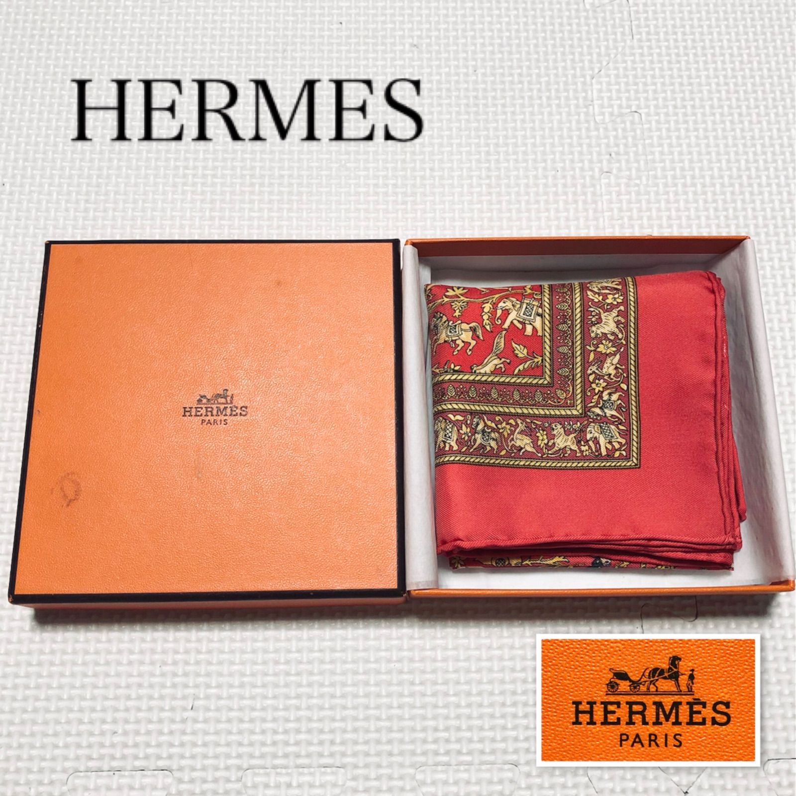 HERMESプチカレシルクシフォン極レア インドの狩猟 □極美品□HERMES エルメス CHASSE EN INDE インドの狩猟 カレ42