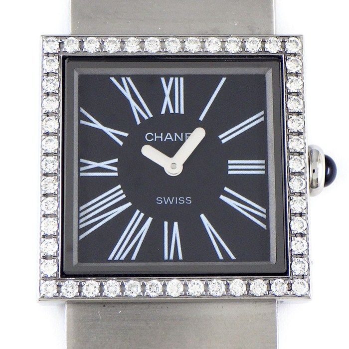 シャネル CHANEL 腕時計 マドモワゼル H0875 ダイヤベゼル スクエア ブラック文字盤 ローマンインデックス SS クオーツアナログ