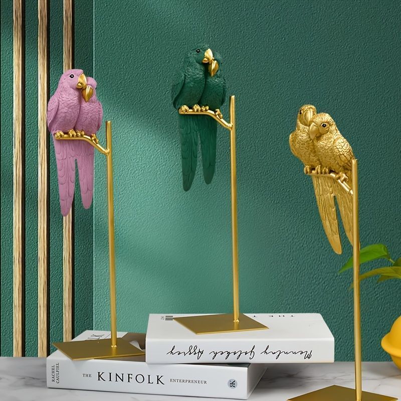 オブジェ 置物 オウム 鳥 とり ピンク 緑 ゴールド 3カラー