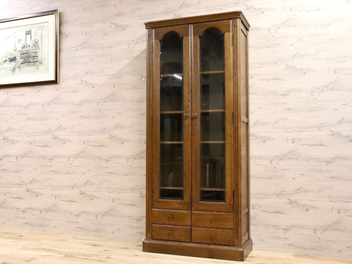 GMIH268○山室家具 EPPOIR エスポアール 旭川家具 書棚 本棚 本箱 キャビネット 飾り棚 ブックシェルフ オーク材 書斎 定価約28.6万