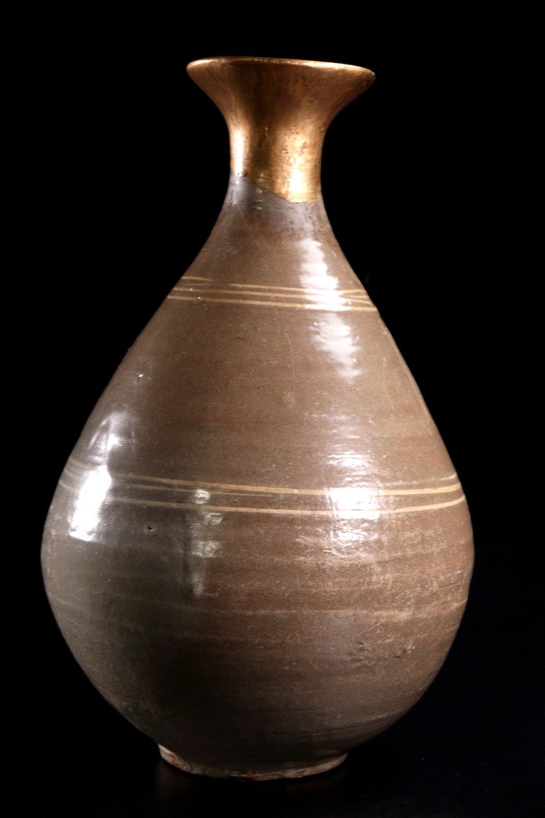 高麗時代 青磁製 環状縞文象嵌花瓶 30cm 徳利 花器 花入 朝鮮古