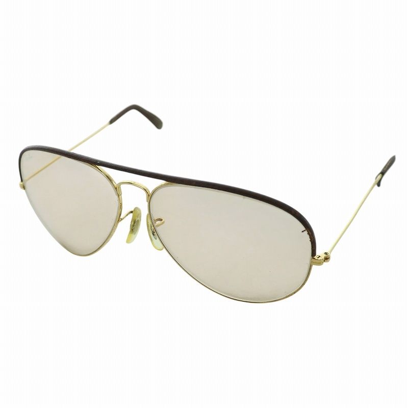 レイバン RAY BAN B＆L ヴィンテージ サングラス ティアドロップ ダブルブリッジ 金属フレーム メタルフレーム レザー ゴールド 茶 ブラウン |MW GY18