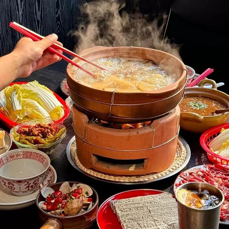 送料無料】和風レトロ 火鉢風炭火コンロ 大人数対応6-8人 卓上鍋