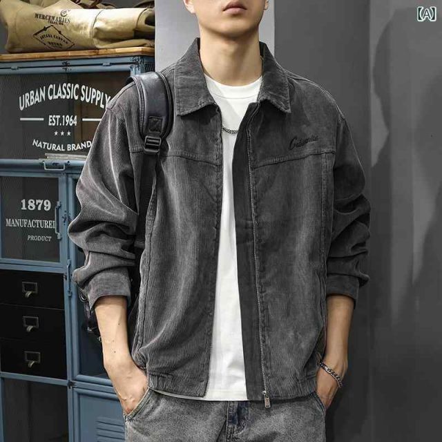 秋冬 コーデ メンズ 服 シンプル ファッション オシャレ 大人 かっこいい 大きいサイズ ストリート 紳士服 アメリカン ハリントン カジュアル ジャケット コーデュロイ トップス
