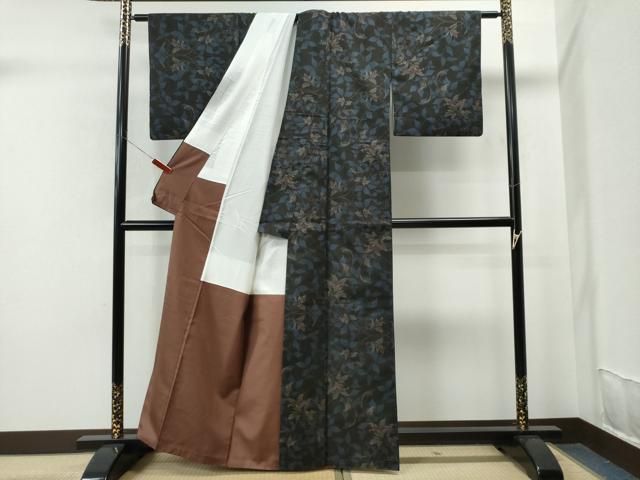 平和屋着物○本場大島紬 7マルキ 泥染め 枝花文 正絹 逸品 CAAS7035yc