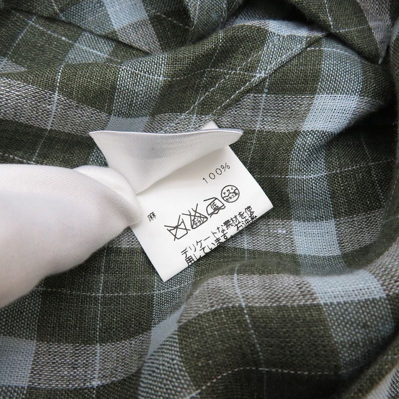 最終特価品 【HERMES/エルメス】チェック柄 長袖シャツ 麻 マルチ