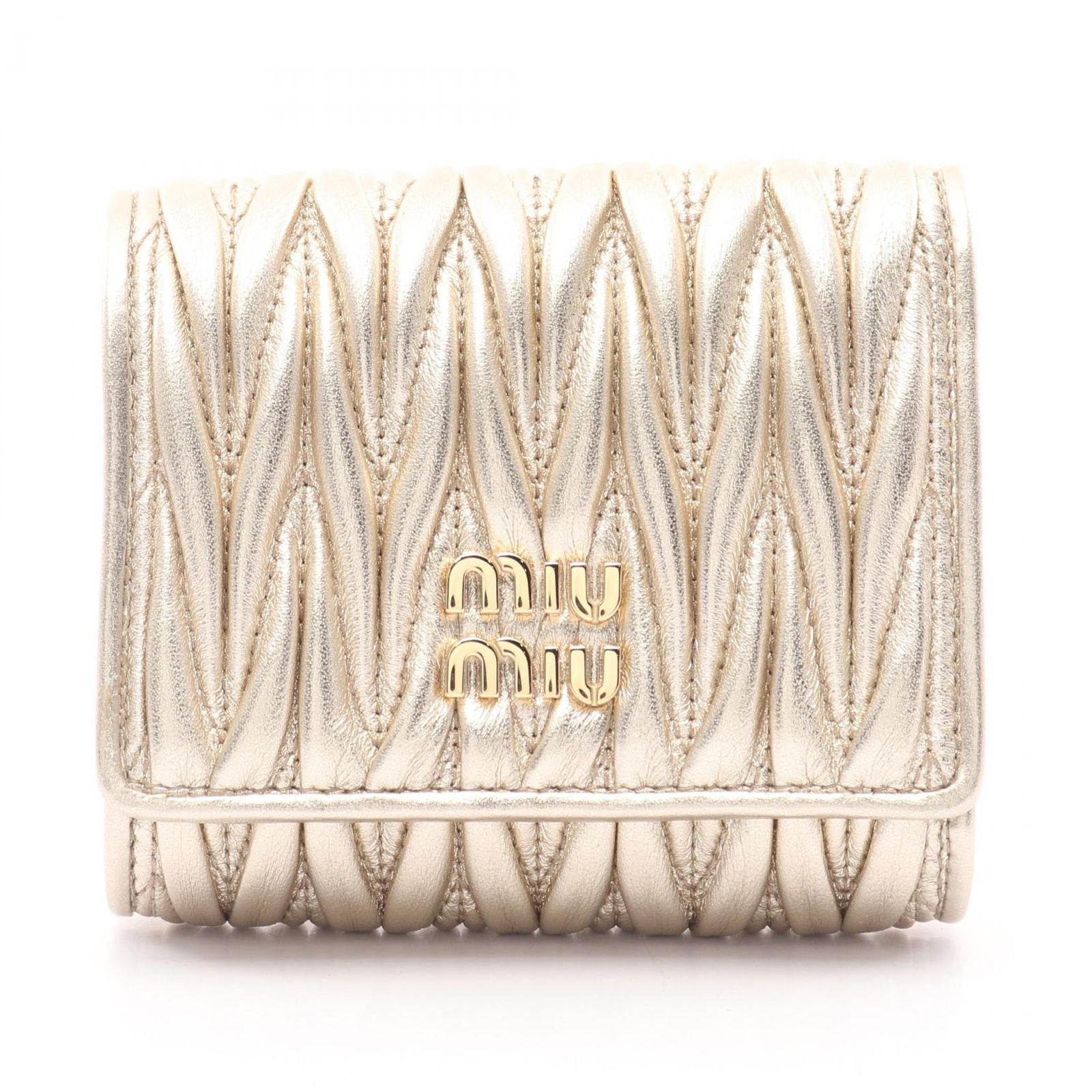ミュウ ミュウ Miu Miu 三つ折り財布 MATELASSE MIU 5MH033AFPPF0846 ゴールド レザー マテラッセ三つ折り財布 レディース