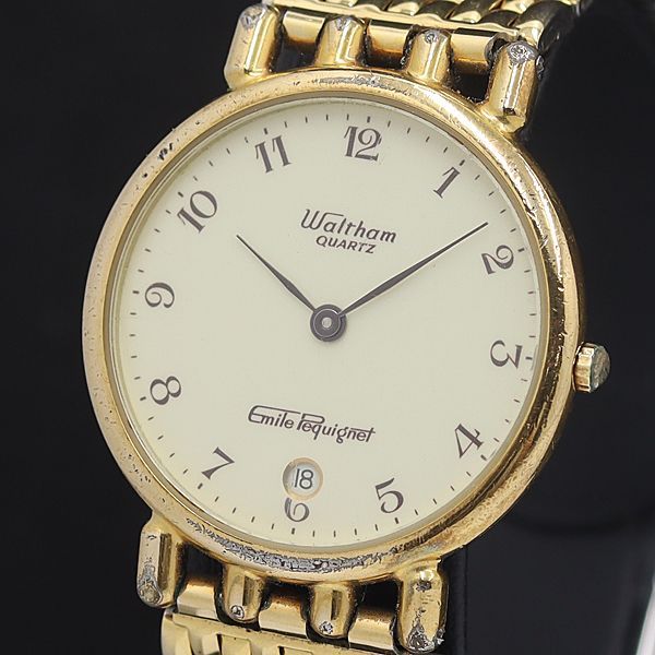 稼働 ウォルサム エミールペキネ アイボリー文字 QZ メンズ腕時計 NSY  