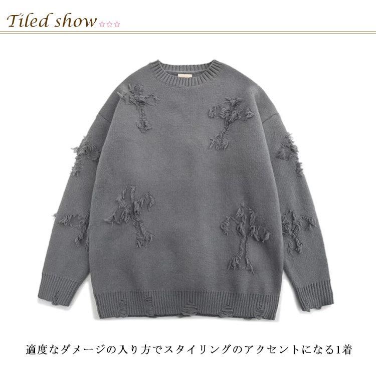 ニット セーター ダメージ ニット プルオーバー クルーネック