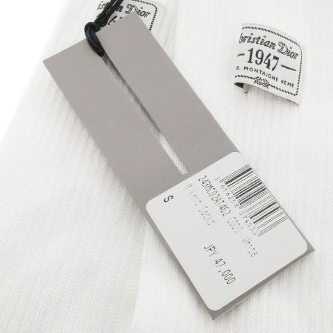 クリスチャンディオール Christian Dior CD 1947 カプセル ソックス 靴下 ウーブンラベル リブ編み ロゴ S 25-26 cm 白 ホワイト MN 13 GY 99