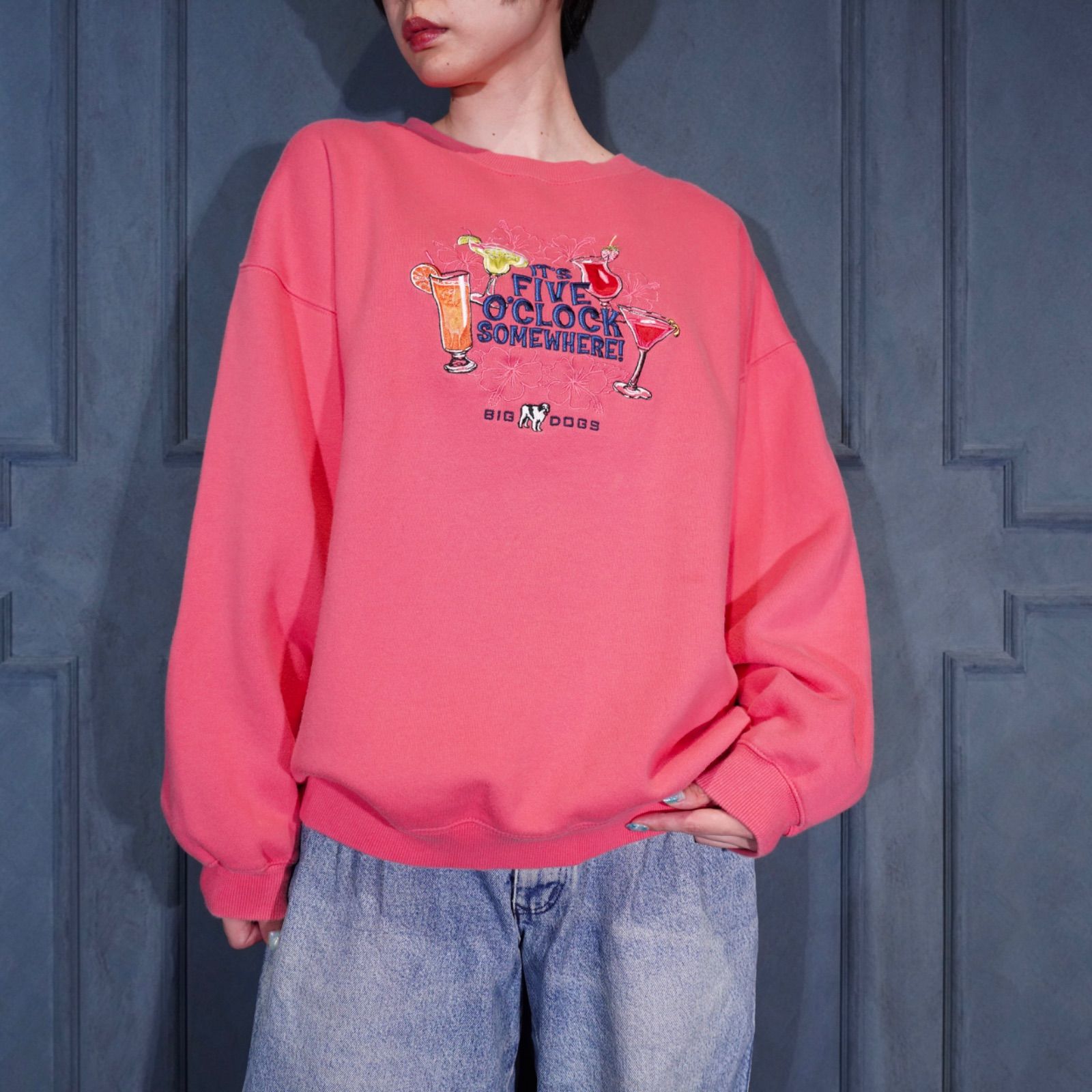 SHIRT アメリカ古着ビッグドッグスカクテル刺繍デザインスウェット