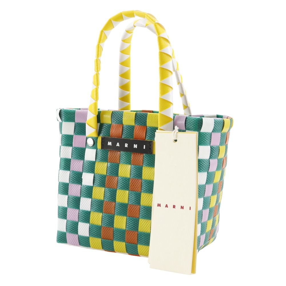 MARNI マルニ ウーブン マイクロバスケット かごバッグ MW55F ポリプロピレン 緑|マルチカラー レディース ハンドバッグ