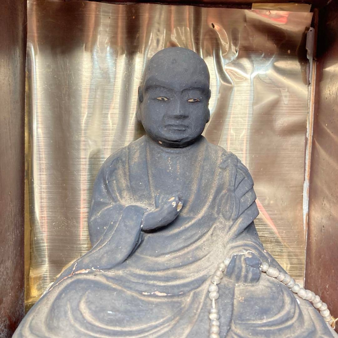 時代 木彫 弘法大師像 高さ約28㎝ タルチ 東さ6-0323