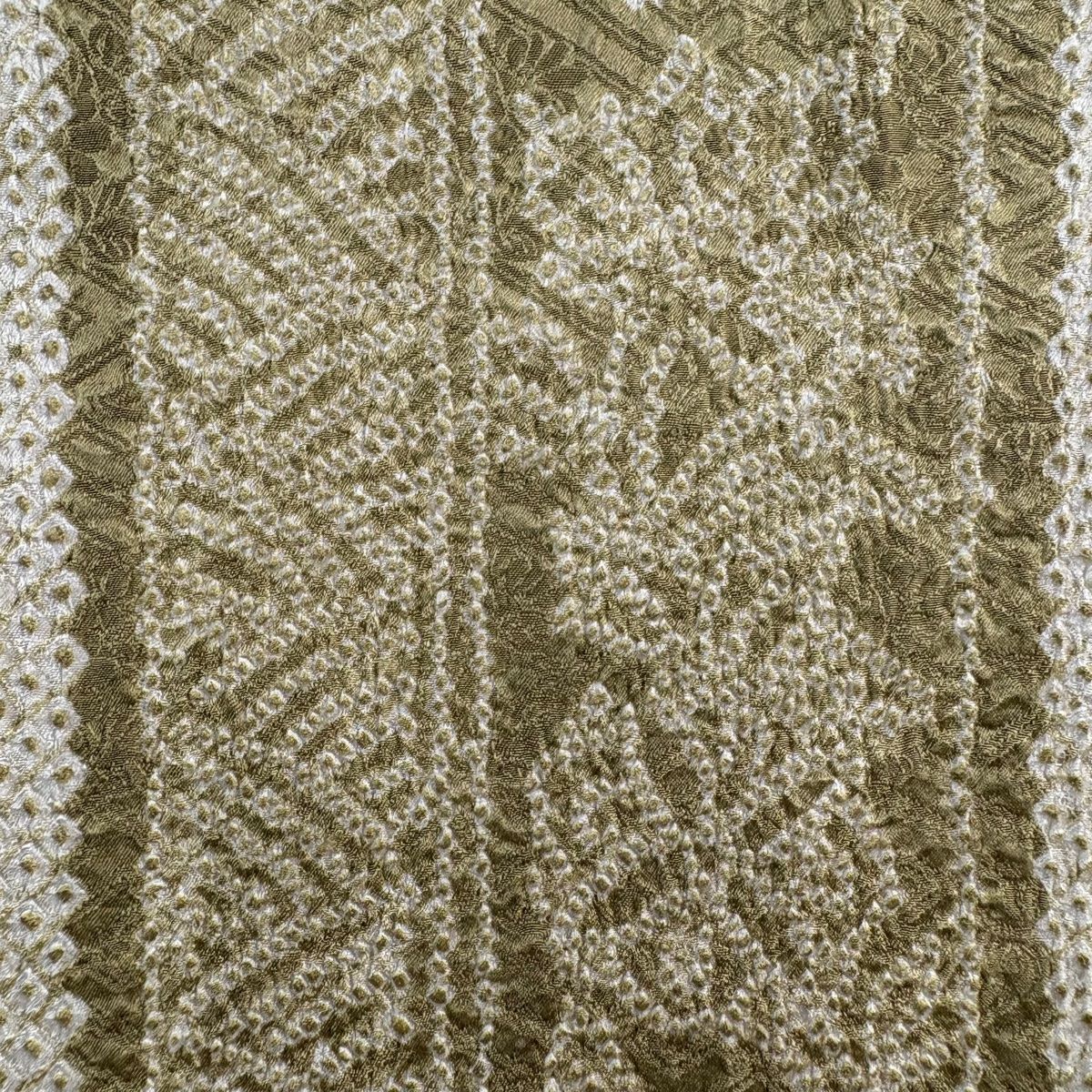 総額 袋名古屋帯 秀品 縞 草花 絞り 抹茶色 正絹 時間のない