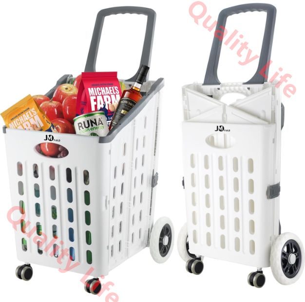 ショッピングカート 折りたたみ式 ポータブル 大容量 75L 360°スクロール回転ホイール ショッピングキャリー 買い物 ショッピング 食料品運搬 旅行 引っ越し用 キャリーカート