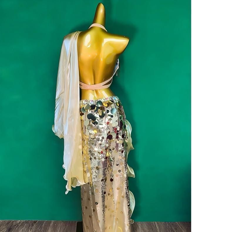 ♥ ベリーダンス オリエンタル衣装 インナー付 ゴールド オーダーメイド ホールドスカートのゴージャスセットM L