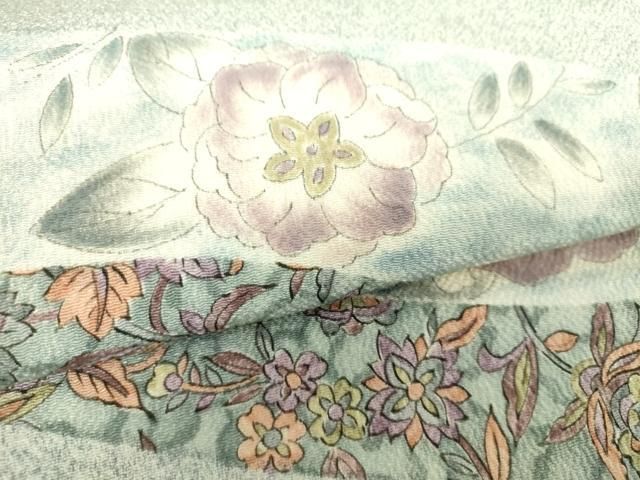 平和屋着物●九寸名古屋帯　手描き　辻が花　更紗花文　鬼しぼ縮緬　正絹　逸品　DAAV6072ps 平和屋着物○九寸名古屋帯 手描き 辻が花 更紗花文 鬼しぼ縮緬 正絹