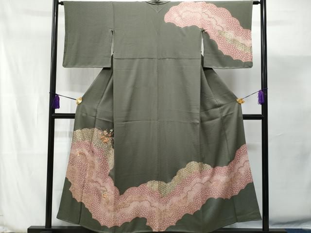 平和屋着物▽訪問着 単衣 刺繍 絞り 貝桶花文 正絹 逸品