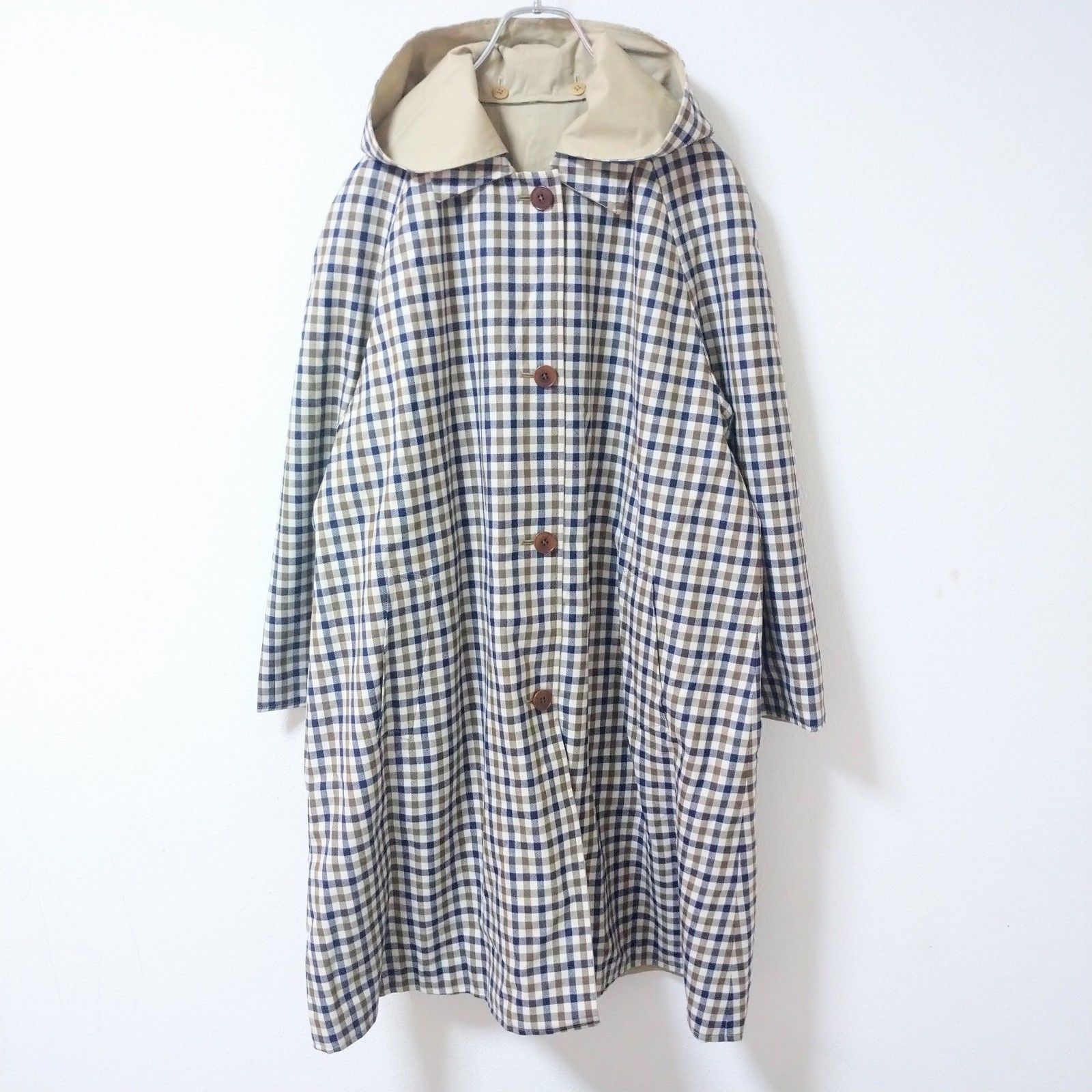 アクアスキュータム　ステンカラーコート　ロング　ハウスチェック柄　大きめゆったり Aquascutum】アクアスキュータム ステンカラーコート ロング