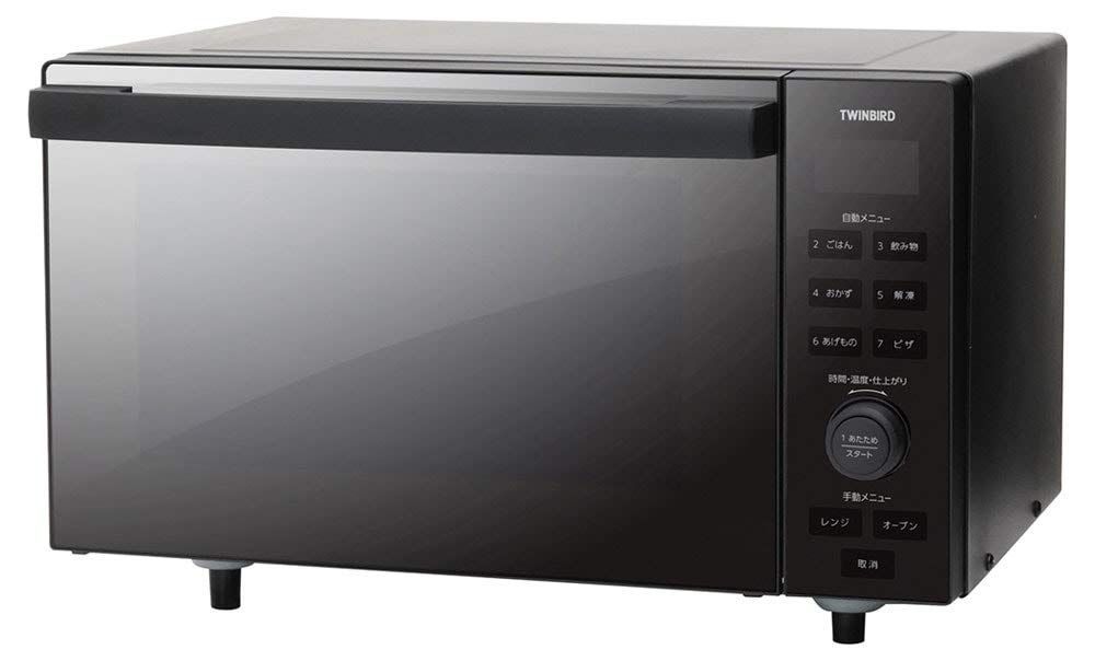 ツインバード オーブンレンジ フラットテーブル 一人暮らし 18L 110~200℃ 赤外線センサー 電子レンジ オーブン機能付き お手入れ簡単 ヘルツフリー ミラーデザイン ブラック