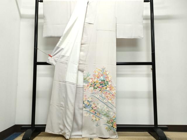 平和屋着物●本加賀友禅作家　押田正義　色留袖　立波草花文　正絹　逸品　CAAX0833vf 平和屋着物○本加賀友禅作家 押田正義 色留袖 立波草花文 正絹