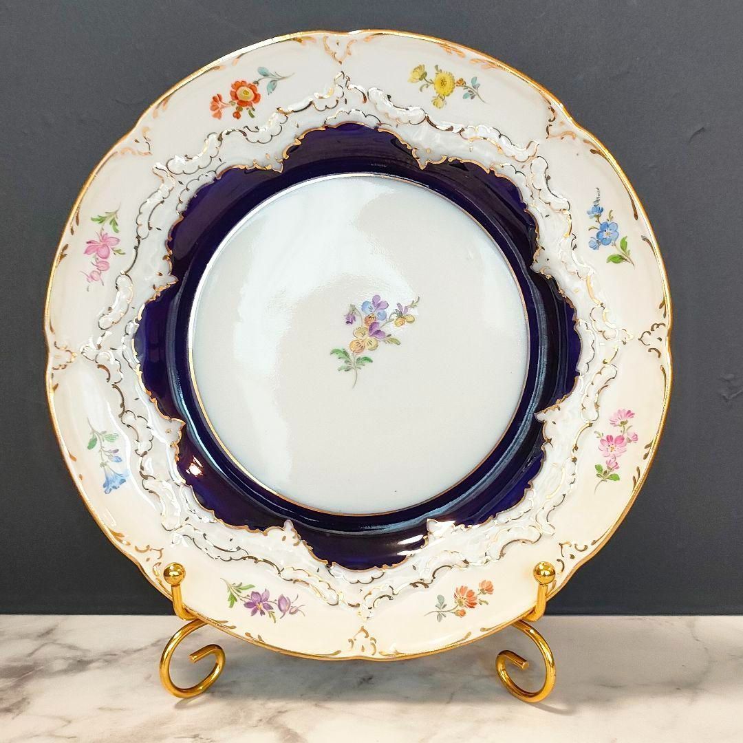 マイセン Bフォーム スキャタードフラワー コバルト 金彩 プレート 皿 1級品 マイセン Bフォーム スキャタードフラワー コバルト 金彩