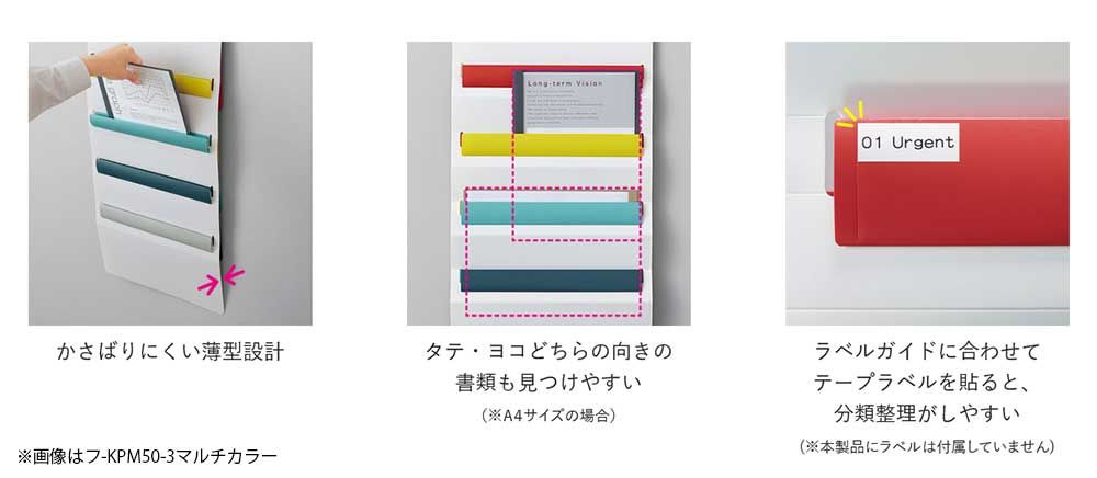 まとめ買い コクヨ さっと出し入れできる壁掛けポケット 書類用 ホワイト フ-KPM50-1 3個セット