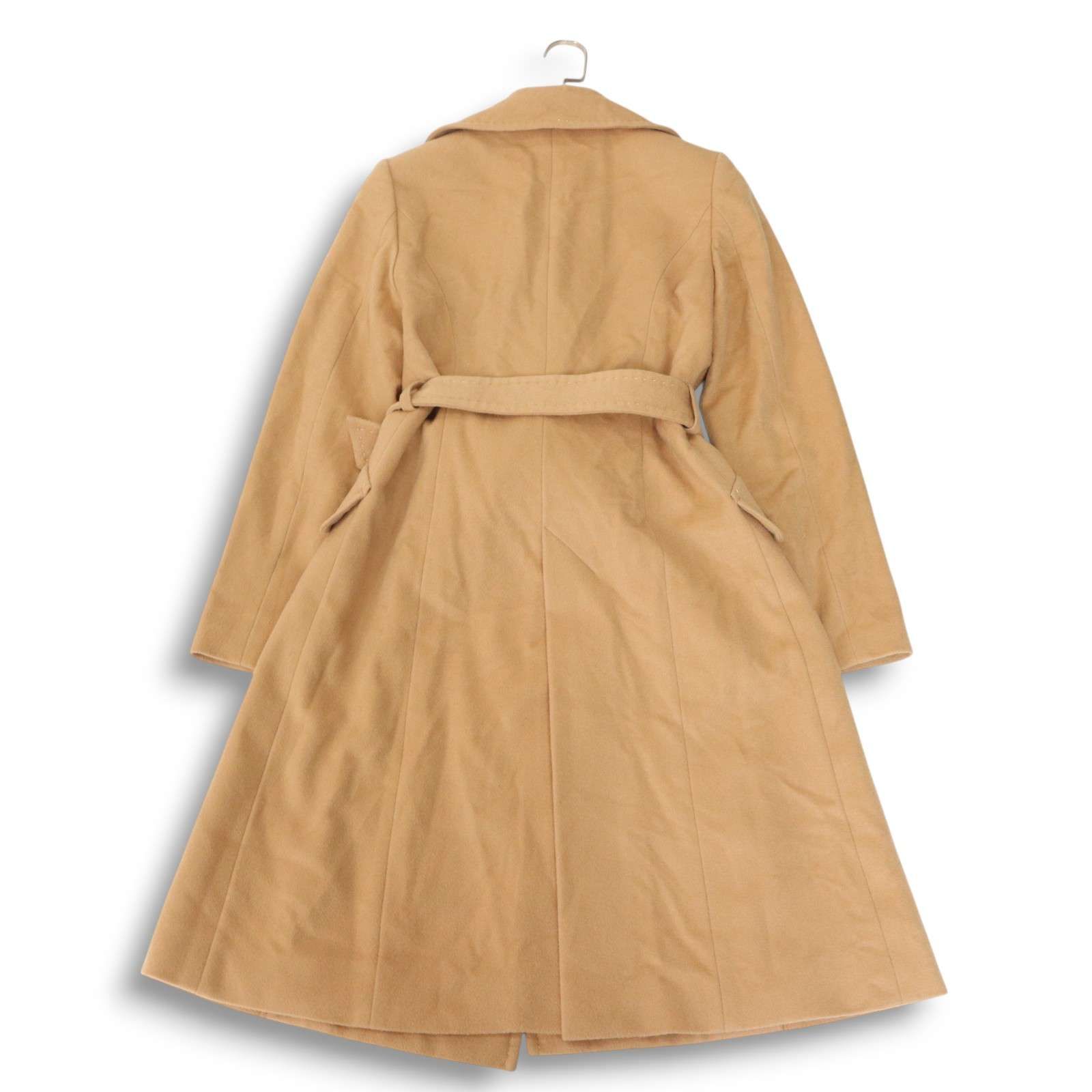 ELLE エル 秋冬☆ カシミヤ ウール ウエストリボン ロング コート Sz 